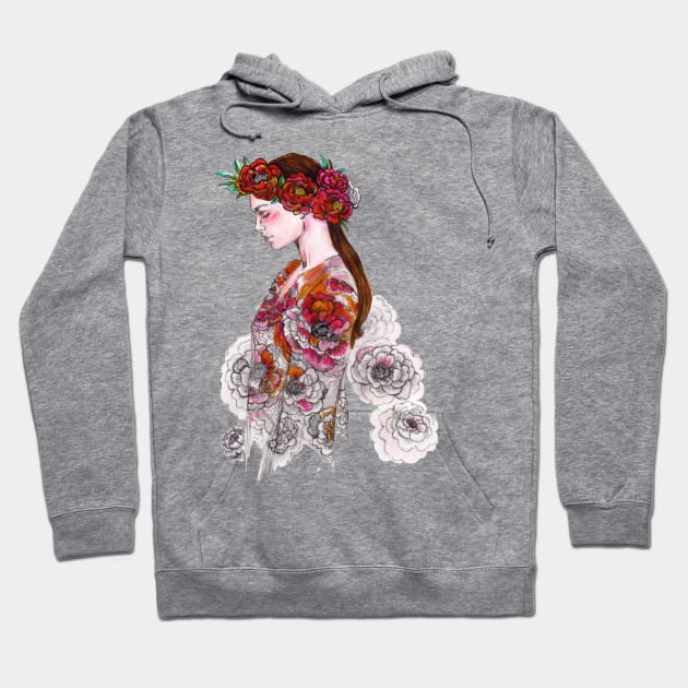 Woman with a Flower Crown - Boho Chic - Fashion Illustration. Hoodie by FanitsaArt